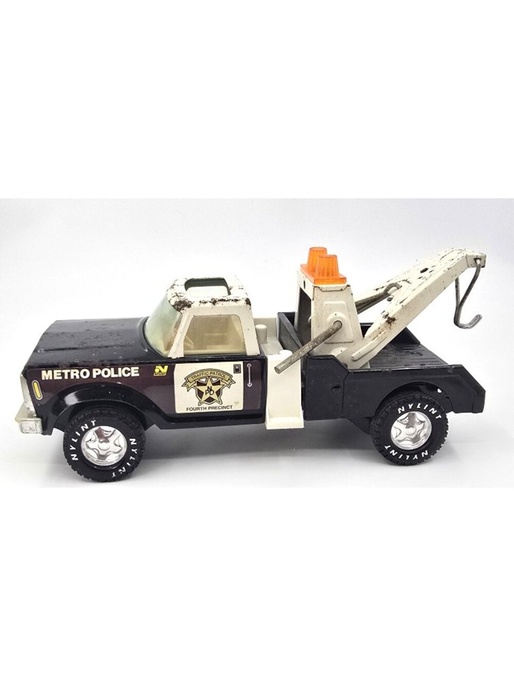 Vintage Nylint Cadet Metro Police Tow Truck Wrecker Pressed Steel Toy USA 12"